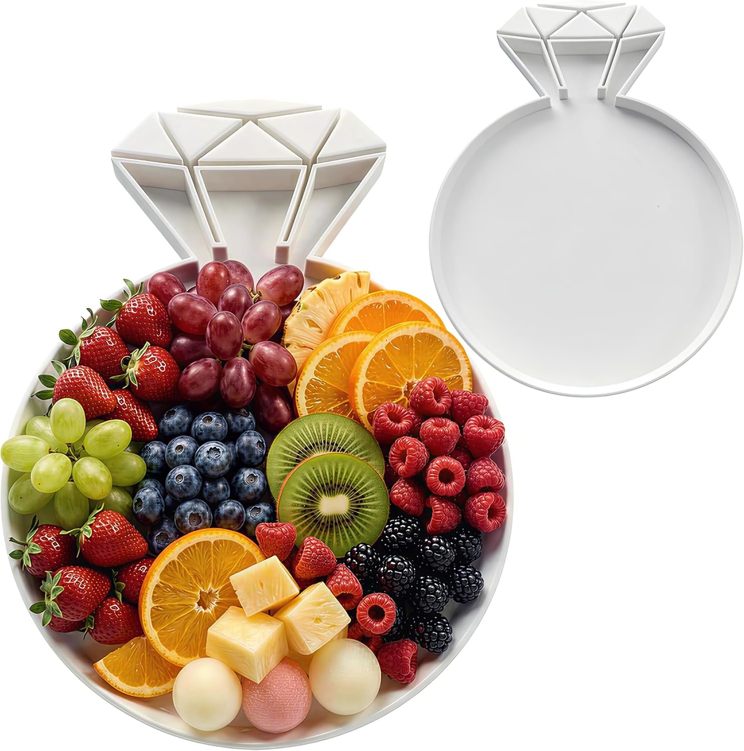 White diamond ring party tray with fruit